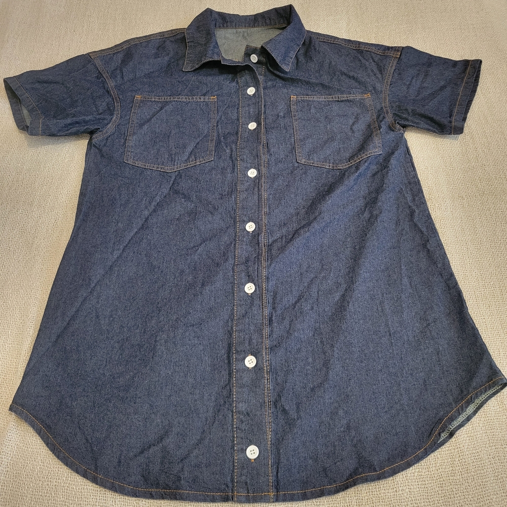 Women's Blue Denim Button-Down Shirt Dresd